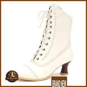 Victorian Ankle Boots Vintage Lace Up Low Heel Gothic Renaissance Witch Shoes